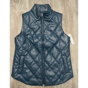 NWT Chico’s 0 Teal Faux Leather Quilted Vest - Women Size US 4 / 6